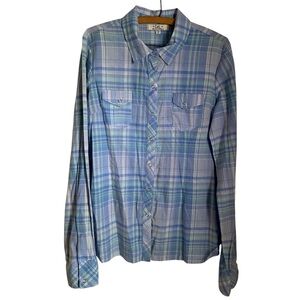 L.E.I. Pastel Plaid Elena Snap Button Up Shirt Lightweight Cotton Fitted XXL Y2K